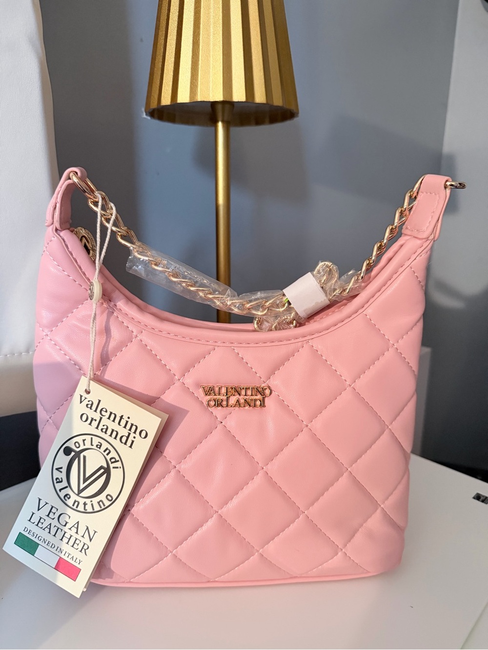 Valentino Orlandi Pink Quilted Shoulder Bag with Gold Chain